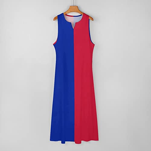 Image of TAIZIYEAH Womens Summer Haiti Flag Casual V Neck Sleeveless Long Dress XL
