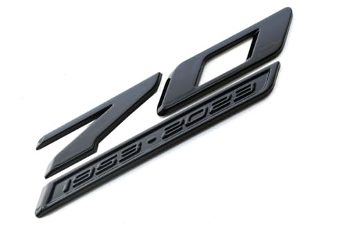 Image of Pair Set 70th Anniversary Side Emblems Car Fender Badge Decal Replacement for 2020-2024 C8 Corvette Genuine GM 70th (Glossy Black)