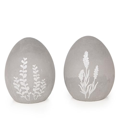 Logbuch-Verlag 2 Ostereier Deko Eier aus Beton grau weiß Blumen 7 x 9 cm...