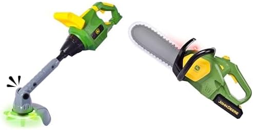 John Deere Power Tools Kids Play Set - Weed Trimmer and Chainsaw Construction Toys with Lights and Sounds