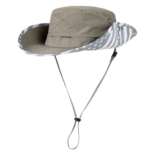 Comhats UPF 50 Sun Hats Wide Brim Summer Safari Hat Fishing Hiking Boonie Hats for Men Waterproof Cooling American Flag Grey Large XL XXL Oversized