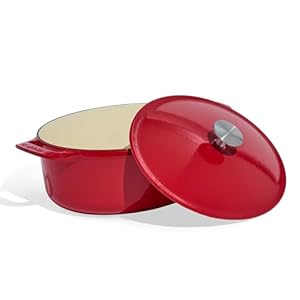 Made In Cookware – Oval Dutch Oven 7.5 Quart – Red – Enameled Cast Iron – Exceptional Heat Retention & Durability – Professional Cookware – Crafted In France – Induction Compatible