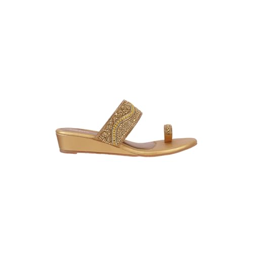 Image of Metro Women Synthetic Embellished Ethnic Wedge Party Sandal