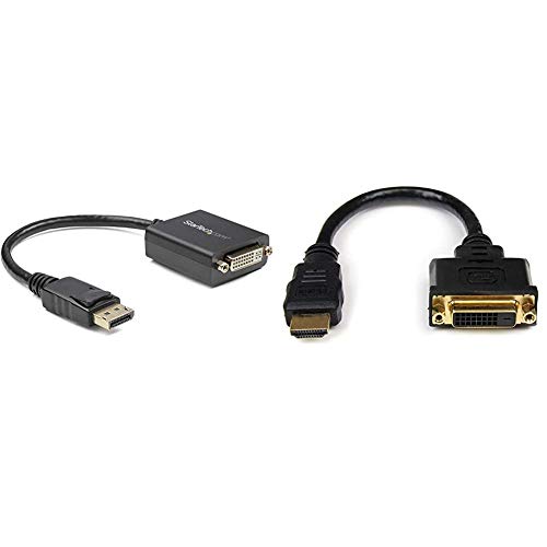StarTech.com DisplayPort to DVI-D Adapter - 1920x1200 - Passive DVI Video Converter with Latching DP Connector (DP2DVI2) & HDMI Male to DVI Female Adapter - 8in - 1080p DVI-D Gender Changer Cable