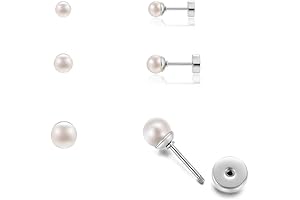 Flatback Freshwater Cultured Pearl Stud Earrings 2 Pairs for Women Girls
