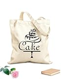 XIARON Einkaufstaschen aus Polyester-Baumwolle Konditorei, Kuchenladen, Logo, Konditorei 340g/m² dickes Gewebe Wiederverwendbar S Schwarz