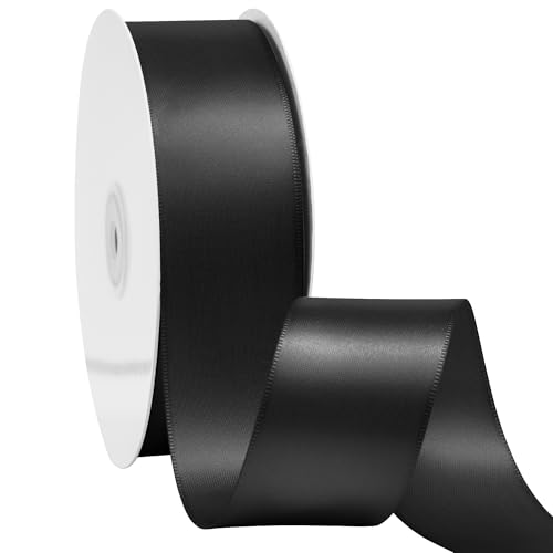 LIUYAXI Black Ribbon 2 X 25 Yards Black Double Faced Stain Ribbon Use for Gift Wrapping Crafts Bows Bouquet Wedding Decoration Floral Arrangement Christmas