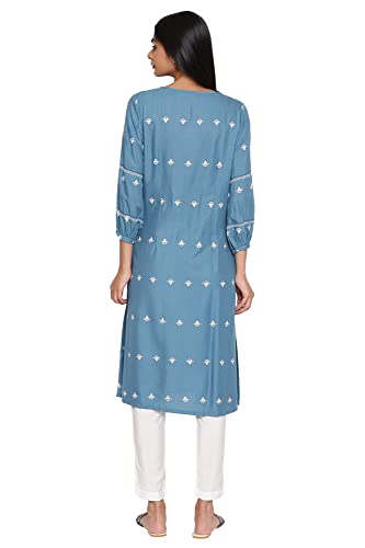 Image of W for Woman Women's Viscose Straight Fit Adriatic Straight Kurta with Gather Details