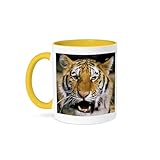 3dRose Michigan, Detroit Zoo, tiger with open mouth - US23 DGU0010 - Darrell Gulin 15oz Two-Tone Yellow Mug
