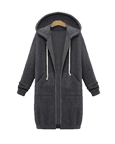 Mengmiao Damen Einfarbig Strickjacke Warm Reißverschluss Lange Ärmel Mit Kapuze Grau1 XL Cover