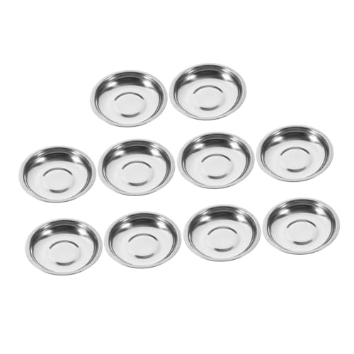 SOLUSTRE 10 Piezas Plato Pequeño Plato De Inmersión Bochas Bol Redondo Platos Para Servir Cena Almuerzo Plato De Condimento Tazones Para Mojar Aceite De Oliva Soja Acero Inoxidable Silver