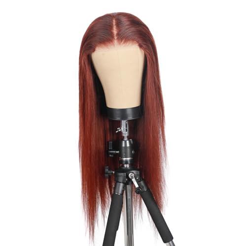 Image of ISEE Glueless Wigs Human Hair Pre Plucked Pre Cut Straight Reddish Brown Colored Lace Front Wig Human Hair 6x4 HD Lace Closure Wigs Human Hair Wigs for Women 180% Density 18 Inch