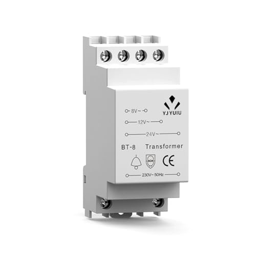 YJYUIU BT8 Klingeltrafo Türklingel 8V 12V 24V - Klingeltransformator für max. 8VA Türklingel Gong - passt auf genormte Hutschiene