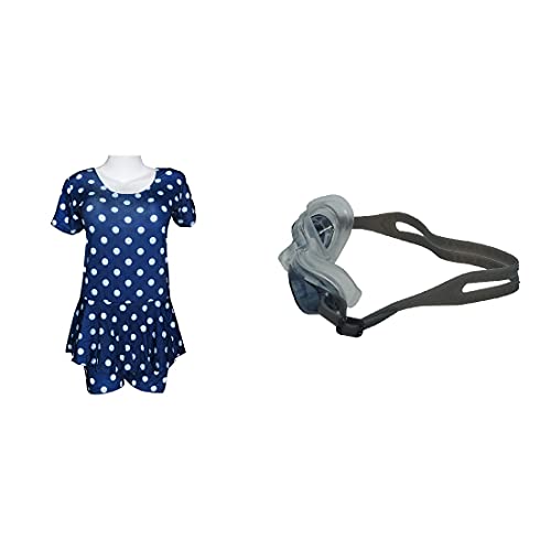 Image of I-SWIM LADIES COSTUME IS-103 NAVY /WHITE DOTS SIZE 2XL WITH GOGGLES SILICON JOINTLESS WITH BOX SKY