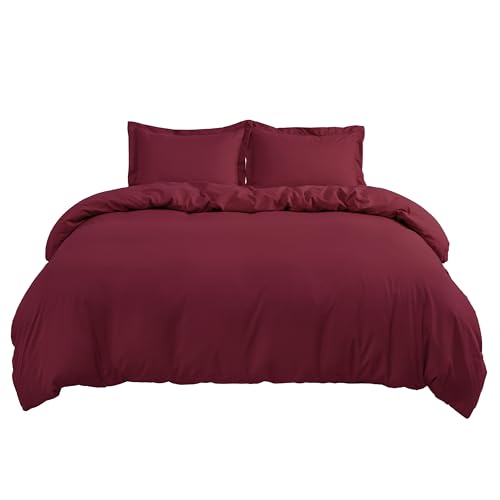 Image of Bedsure Duvet Cover Queen Size, Soft Double Brushed Bedding Set, 3Pcs, Red | For Kids & Adults, 90 inchx90 inch Comforter Cover, Hotel Luxury, All Season, Breathable, Easy Care, Lightweight, Zipper Closure