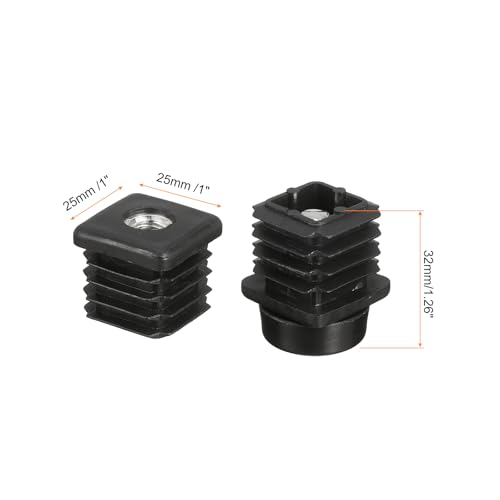 Image of uxcell 4 Set Leveling Feet, 25x25mm Plastic Adjustable Furniture Leg Leveling Rectangle Tube Insert Screw-in Glide Levelers Fit Hole 25mm for Table Chair Furniture, Black