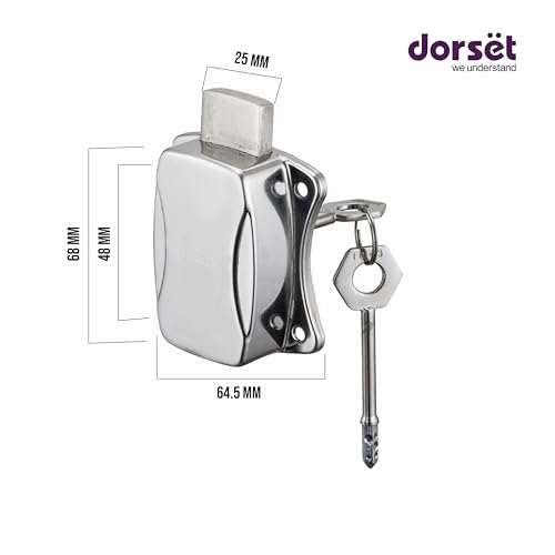 Image of Dorset 22 mm Lock for Wardrobes, Drawers, and Cabinets | Hextech Lock with 2 Keys | Satin Silver Finish | Furniture Lock for Home and Office, AL450SS