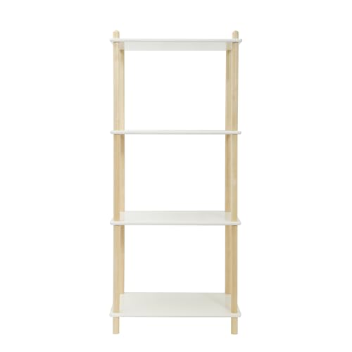 Schinaud 4 Tier Wooden Open Bookcase, Multifunctional Display Stand, Modern Freestanding Shelf Unit, Storage Organizer for Living Room, Kitchen, Bathroom, White and Natural,60D x 40W x 138.5H cm
