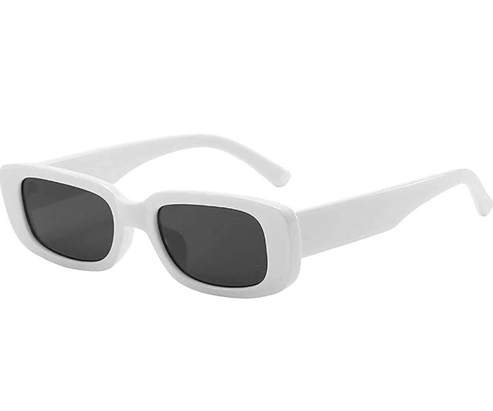 I REBEL Rectanglular Sunglasses for Women Retro Driving Sunlgasses Narrow Square Frame UV400 Protection (White-Black)