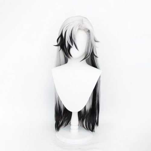 Image of Boothill Style White Gradient Black Wigs Long Straight Hair Side-Part Bangs Women Men Costume Game Silver Cowboy Cosplay Wigs Halloween,Christmas,Comic con,Game Show,Party