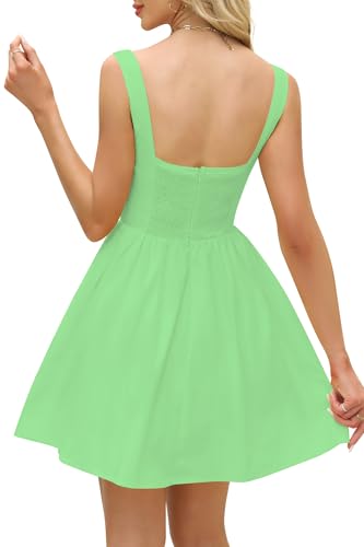 Image of Womens Square Neck Mini Dress Sexy Sleeveless Adjustable Straps Summer Cute A-Line Short Prom Cocktail Party Dresses