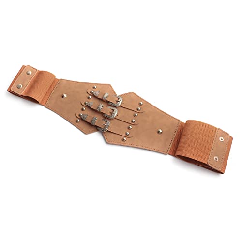 Vintage Classic Wide Belt Elastic Leather Waist Belt2