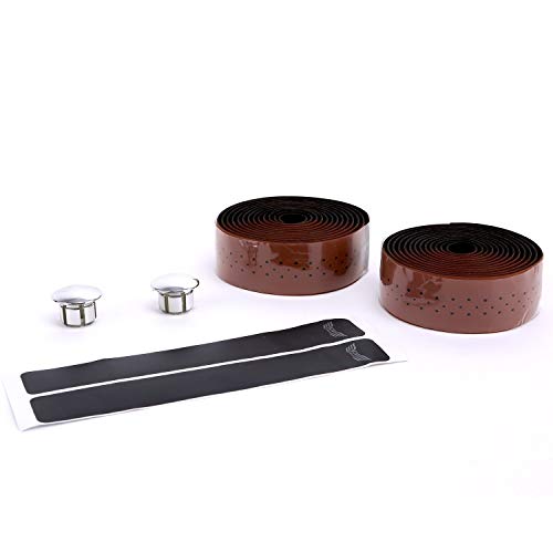 Vinqliq Retro PU Leather Road Bike Bicycle Handlebar Wraps Bar Tapes with Bar Plugs (Natural Brown(with Breath Holes))