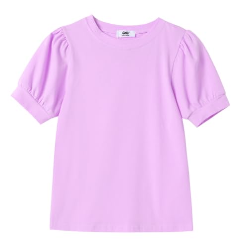 Image of Girls' Puff Sleeve Cotton T-Shirt Cute Summer Tops for Girls