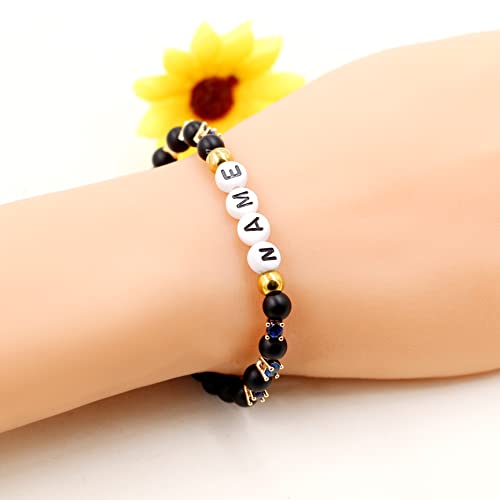 Customized Letter Name Bracelet - Natural Stone Matte Agate Beads and CZ Stretch Frosted Bracelets BFF Sisters Gifts3