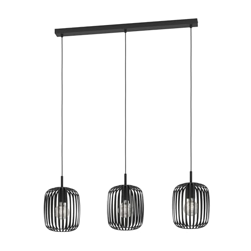 EGLO Hängelampe Romazzina, Esstisch Pendelleuchte 3-flammig, Esszimmerlampe aus Metall in Schwarz, Hängeleuchte mit E27 Fassung