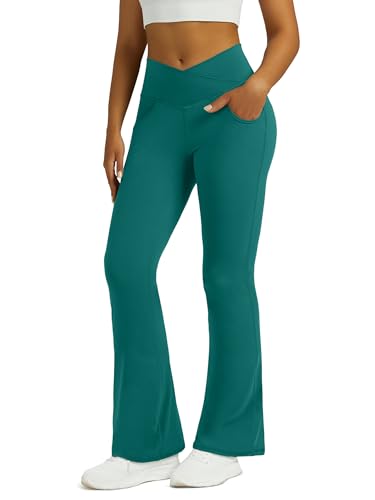 Image of Flare Leggings for Women Flare Yoga Pants with Pockets High Rise Crossover