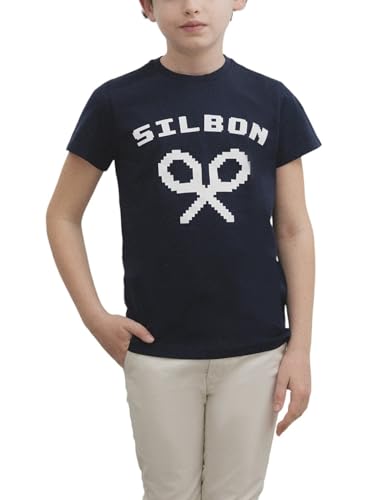 SILBON Camiseta Kids Logo Pixel Azul Marino Manga Corta para Niños Talla 14