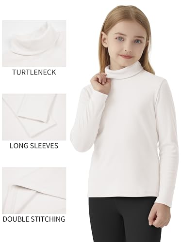 Image of Dreammonkey Girls Long Sleeve Turtleneck T-Shirt Kids Basic High Neck Casual Tee Tops | Size 4-13