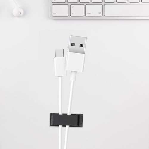 SEWACC 10 unidades Clips de cable autoadhesivos rectangulares organizadores de cables de plástico para escritorio en casa y oficina miniatura 5