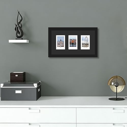 Image of DUENPY 5.6x10 Polaroid collage frame for Polaroid 2x3 Mini Instant Prints Photo with 3 Openings, Mini Picture Frames Wall Display with Polished Plexiglas Balck