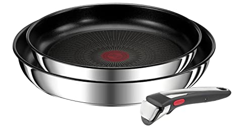 Tefal Ingenio Lot de 2 poêles 24/28 cm + poignée amovible, Induction, Acier inoxydable, Revêtement antiadhésif, Empilable, Compatible lave-vaisselle,...