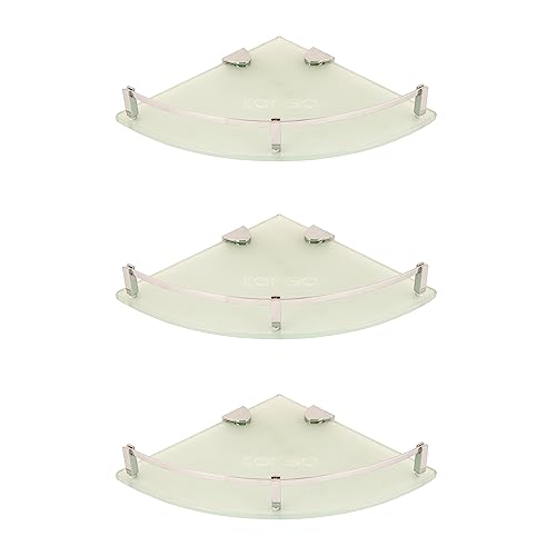 Image of TAPSA Glass Square Corner Bathroom Shelf with Wall Brackets, Pack of 3, Size 10x10 inch