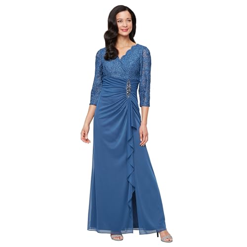 Image of Alex Evenings Womens Long Lace Top Empire Waist Dress