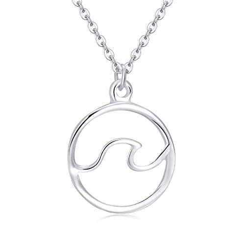 Rosa Vila Ocean Wave Necklace, Ocean Jewelry for Women, Ocean Necklace, Beachy Necklaces, Beach Necklace for Women in Silver Or Rose Gold Tone (Silver Tone)