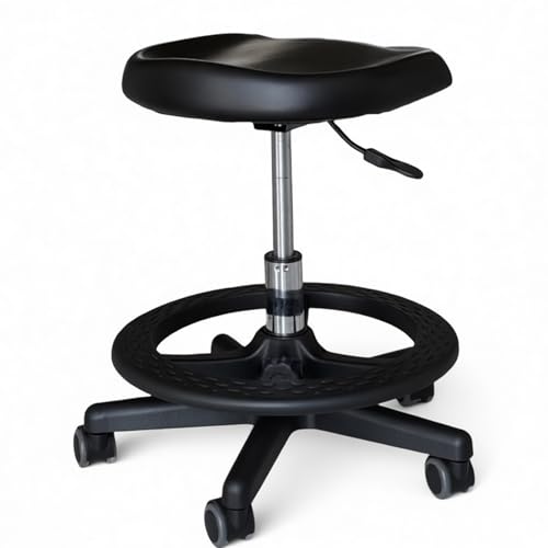 Image of Professional Ergonomic Triangular Saddle Stool with Castors, Height-Adjustable Swivel Stool. Suitable for Clinics, Dental Practices, Massage, Tattoo Studios, and Beauty Salons (Black)