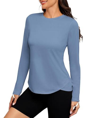 PINSPARK Camiseta UV para mujer, UPF 50+, protección solar, de secado rápido, camiseta deportiva, camiseta ligera para correr, yoga, manga larga, transpirable, camiseta funcional para fitness, Oasis