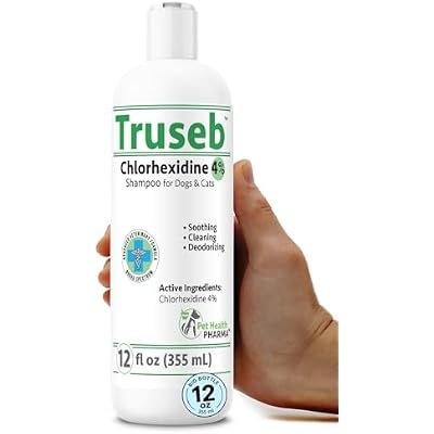 Truseb Topical Chlorhexidine 4% Shampoo for Dogs, Cats & Horses (12 oz)- with Aloe for Cleansing (Chlorhexidine 4% Shampoo, 12 oz)