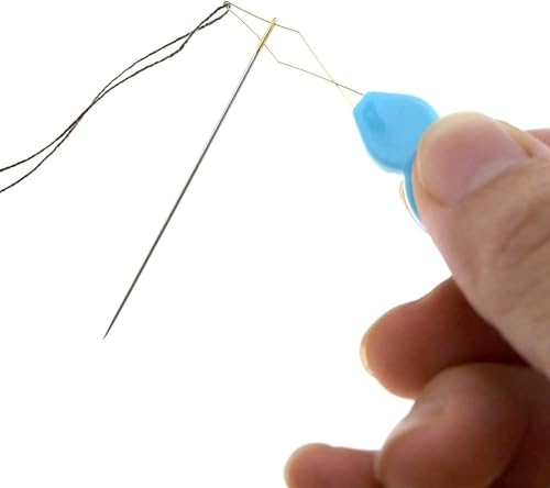 Image of Needle Threader, Small Needle Eye Threader Tool, Easy Threader for Machine and Hand Sewing, Threading, Ideal for Needlework, with Transparent Box, Color Random (6pcs) (5pcs String Threader)