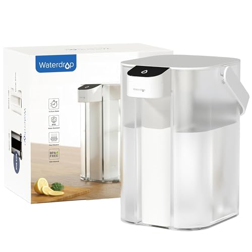 Waterdrop Electric Instant Water Filter Jug with a 3-Months Filter, 3.5L Countertop Water Filter System, Reduces Chlorine, Lead, Mercury, Reduce PFAS, PFOA/PFOS, 757 Litres, White (1 Filter Included)