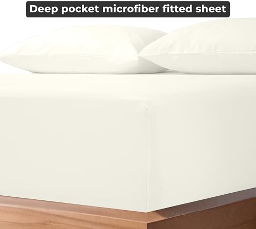Image of Royale Linens Fitted Sheet California King - Hotel Quality -1800 Soft Wrinkle & Fade Resistant - Bottom Sheet - Deep Pocket Stretches Upto 16 inch - Fitted Sheet Only - Elastic Sheet (King Cal, Ivory)