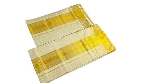 Image of Womens Kuthampully Set Mundu With Golden & Stripes Kara
