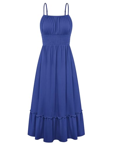 Image of GRACE KARIN Women's Summer Maxi Dress 2026,Smocked Ruched Bust Sundress with Adjustable Straps & Pockets-Beach Vacation Dress