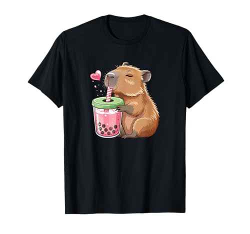 Kawaii Capibara Bebida Boba Bubble Tea Capibara Niñas Niños Camiseta