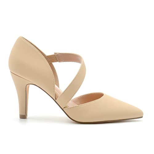 GOTOGO Women's Closed Toe Nude Heel Pointed Toe Pumps 3 inch Dress Shoes for Women (Nude Nubuck. 8.5)3