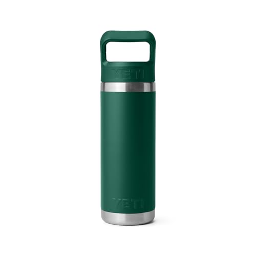 Image of YETI Rambler 18 oz Bottle, Vacuum Insulated, Stainless Steel with Straw Cap, Black Forest Green